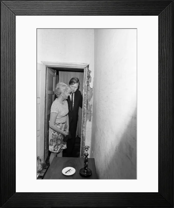 Framed Print : Member of Parliament for Birmingham Sparkbrook Roy Hattersley visits slum housing in