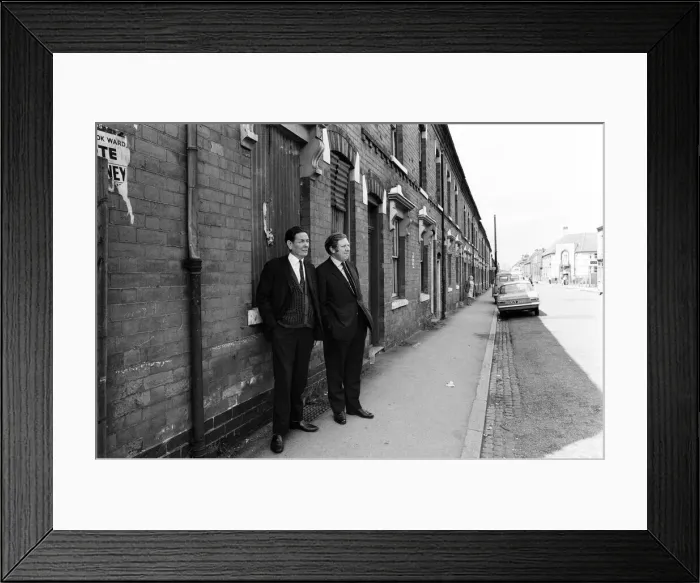 Framed Print : Member of Parliament for Birmingham Sparkbrook Roy Hattersley visits slum housing in