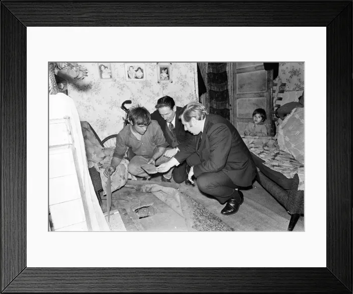 Framed Print : Member of Parliament for Birmingham Sparkbrook Roy Hattersley visits slum housing in
