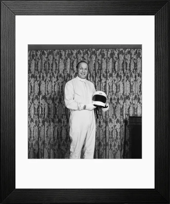 Framed Print : Ex Boxer Henry Cooper dressed in a Formula One out-fit. Formula One was one of his Framed Print : Ex Boxer Henry Cooper dressed in a Formula One out-fit. Formula One was one of his