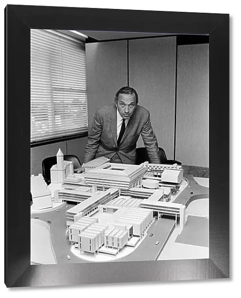 Architect John Madin with a model of the Civic Centre Development, Paradise Circus