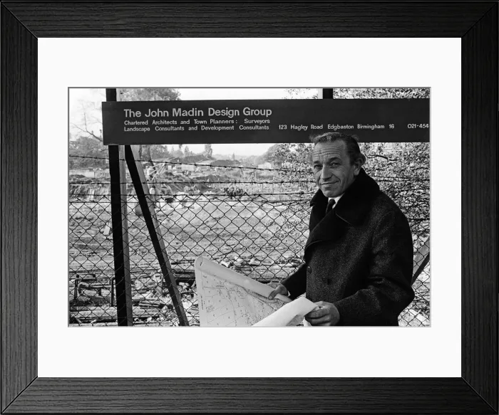 Framed Print : Architect John Madin at the site of the new BBC headquarters in Pebble Mill Lane
