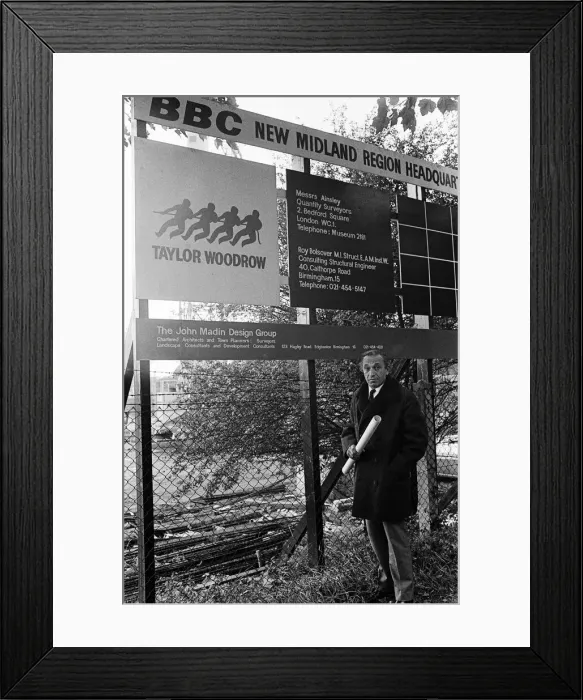 Framed Print : Architect John Madin at the site of the new BBC headquarters in Pebble Mill Lane