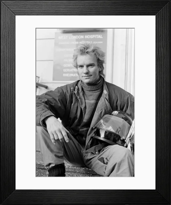 Framed Print : Sting (real name Gordon Sumner) arrives at West London Hospital to see his new baby Framed Print : Sting (real name Gordon Sumner) arrives at West London Hospital to see his new baby