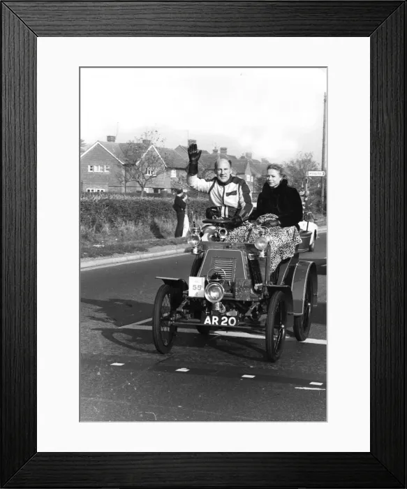 Framed Print : Stirling Moss taking part in the London to Brighton Rally - November 1978 Framed Print : Stirling Moss taking part in the London to Brighton Rally - November 1978