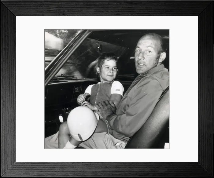 Framed Print : stirling moss and daughter allison aged 4 and a half jul 1971 ----- Framed Print : stirling moss and daughter allison aged 4 and a half jul 1971 -----