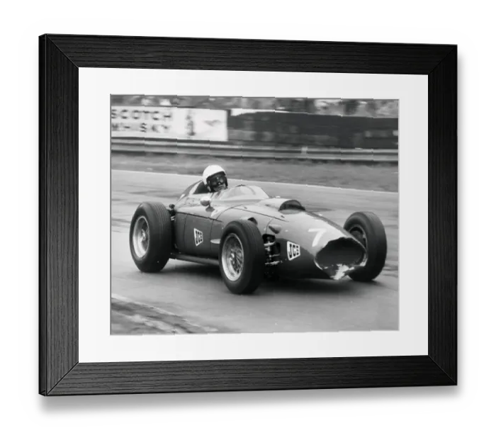Framed Print : stirling moss drives a farrari dino in the historic championship rAce at oulton park june Framed Print : stirling moss drives a farrari dino in the historic championship rAce at oulton park june