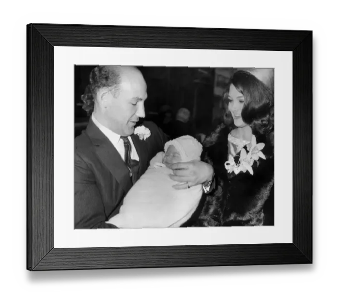 Framed Print : stirling moss and wife elaine and daughter allison aged five weeks at her cchristening Framed Print : stirling moss and wife elaine and daughter allison aged five weeks at her cchristening