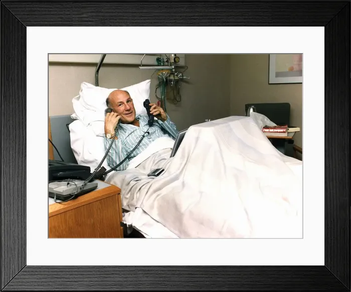 Framed Print : Stirling Moss ex Grand Prix Racing Driver in hospital after breaking a leg in a motorbike Framed Print : Stirling Moss ex Grand Prix Racing Driver in hospital after breaking a leg in a motorbike