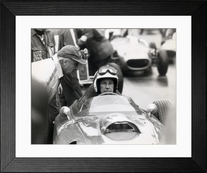 Framed Print : stirling moss on the starting grid at oulton park in a single seater ferrari dino about Framed Print : stirling moss on the starting grid at oulton park in a single seater ferrari dino about