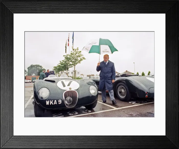 Framed Print : Sterling Moss with a C-Type Jaguar which he piloted to Le Mans 40 years ago Framed Print : Sterling Moss with a C-Type Jaguar which he piloted to Le Mans 40 years ago