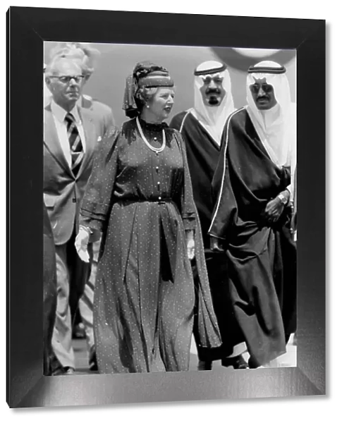 Margaret Thatcher on arrival in Riyadh, Saudi Arabia - April 1981