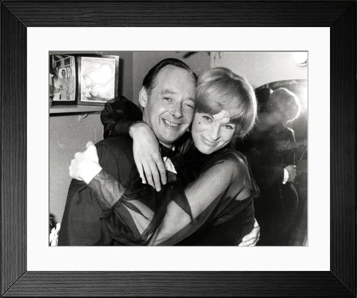 Framed Print : Donald and Tonia Campbell hugging and smiling at the Pigalle restaurant in London - 9th Framed Print : Donald and Tonia Campbell hugging and smiling at the Pigalle restaurant in London - 9th