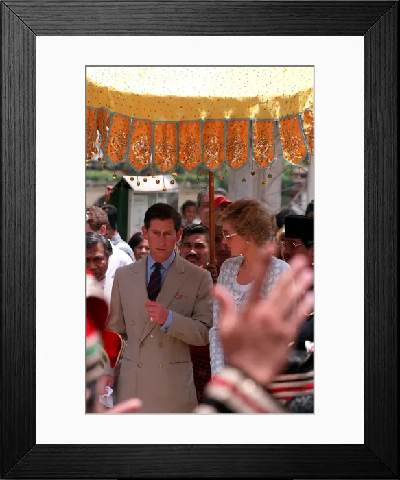 Framed Print : PRINCESS DIANA, WEARING PALE BLUE AND WHITE SKIRT SUIT, WITH PRINCE CHARLES DURING TOUR Framed Print : PRINCESS DIANA, WEARING PALE BLUE AND WHITE SKIRT SUIT, WITH PRINCE CHARLES DURING TOUR