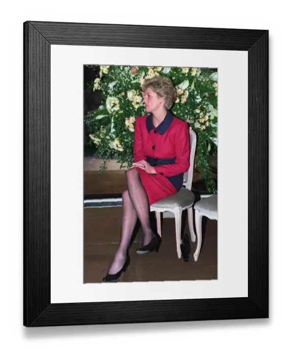 Framed Print : PRINCESS DIANA WEARING RED AND NAVY BLUE DRESS - F / L, SEATED - DECEMBER 1990 Framed Print : PRINCESS DIANA WEARING RED AND NAVY BLUE DRESS - F / L, SEATED - DECEMBER 1990