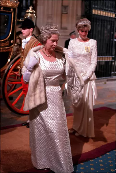 THE QUEEN AND DIANA, THE PRINCESS OF WALES ARRIVING AT THE STATE OPENING OF PARLIAMENT