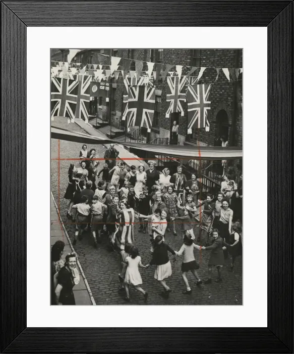 Framed Print : How the back streets of Manchester danced, the day before VE Day. 7th May 1945 Framed Print : How the back streets of Manchester danced, the day before VE Day. 7th May 1945