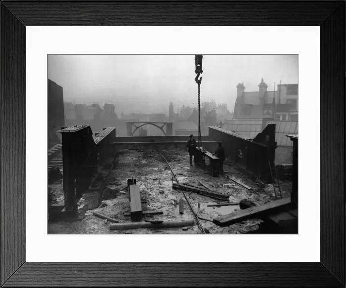 Framed Print : Construction of the new Tyne Bridge. The huge steel framework which has been assembled Framed Print : Construction of the new Tyne Bridge. The huge steel framework which has been assembled