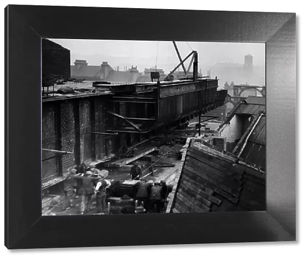 Construction of the new Tyne Bridge. The first 'push'