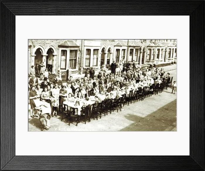 Framed Print : Residents celebrating VE Day in Lisvane Street, Cathays, Cardiff, 1945 Framed Print : Residents celebrating VE Day in Lisvane Street, Cathays, Cardiff, 1945