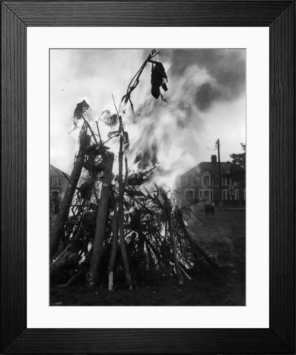Framed Print : War - World War II - VE Day celebrations, One of the celebration bonfires Framed Print : War - World War II - VE Day celebrations, One of the celebration bonfires