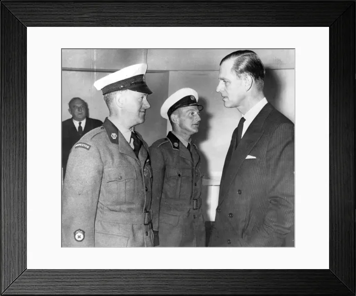 Framed Print : Prince Phillip president of the a with two patrol men who received a medals for Framed Print : Prince Phillip president of the a with two patrol men who received a medals for