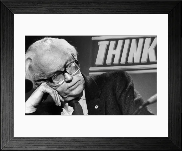 Framed Print : Michael Foot thinking or sleeping at Labour party press conference - May 1983
