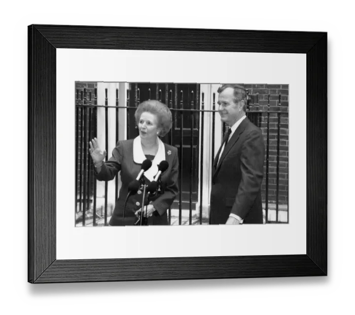 Framed Print : Margaret Thatcher and President George Bush senior outside 10 Downing Street - June 1989