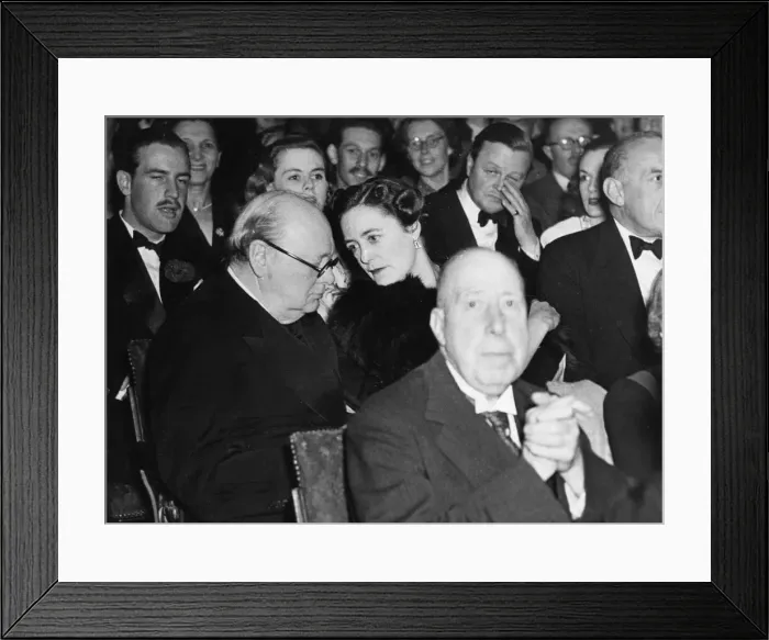 Framed Print : Sir Winston Churchill with Duchess of Marlborough at a play in London theatre - June 1946 Framed Print : Sir Winston Churchill with Duchess of Marlborough at a play in London theatre - June 1946