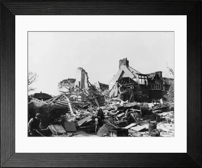 Framed Print : Robot bomb plane falls on dwelling houses at Arlington Road, Southgate Framed Print : Robot bomb plane falls on dwelling houses at Arlington Road, Southgate