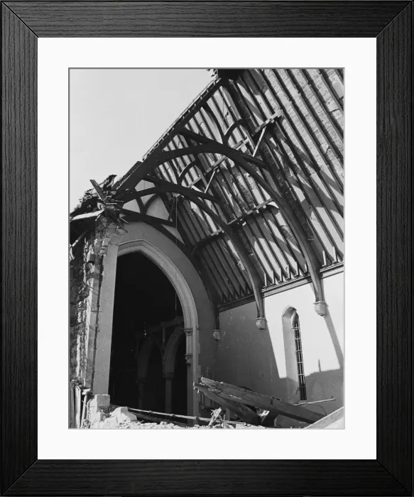 Framed Print : A church at Bow, near Bow Church, cut in half, 2nd August 1944 Framed Print : A church at Bow, near Bow Church, cut in half, 2nd August 1944