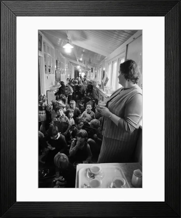 Framed Print : Some of the 180 children play in the small corridor at Sacred Heart RC school, Gorton Framed Print : Some of the 180 children play in the small corridor at Sacred Heart RC school, Gorton