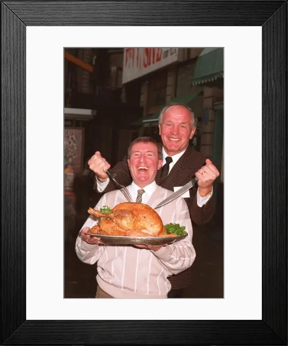 Framed Print : ROY CASTLE AND HENRY COOPER WITH A CHRISTMAS TURKEY - 12 / 12 / 1989 Framed Print : ROY CASTLE AND HENRY COOPER WITH A CHRISTMAS TURKEY - 12 / 12 / 1989