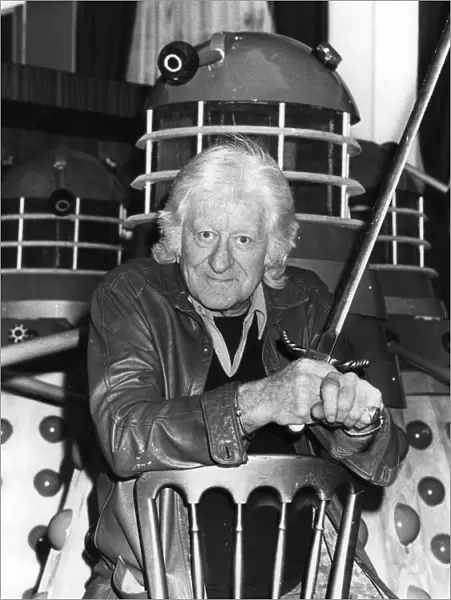 Jon Pertwee with Daleks at Dr Who press call 14  /  03  /  1989