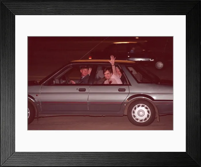 Framed Print : John McCarthy arrives back in Britain at RAF Lyneham. McCarthy had been held hostage for Framed Print : John McCarthy arrives back in Britain at RAF Lyneham. McCarthy had been held hostage for