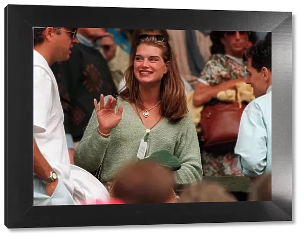 BROOKE SHIELDS, ACTRESS WATCHING HER BOYFRIEND ANDRE AGASSI PLAY AGAINST ALEX MRONZ AT