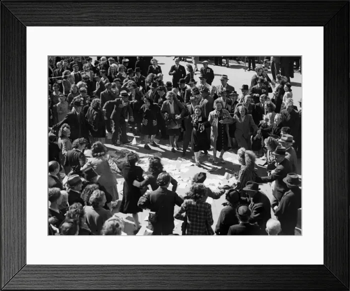 Framed Print : As British troops enter Brussels local residents celebrate their liberation by dancing a Framed Print : As British troops enter Brussels local residents celebrate their liberation by dancing a