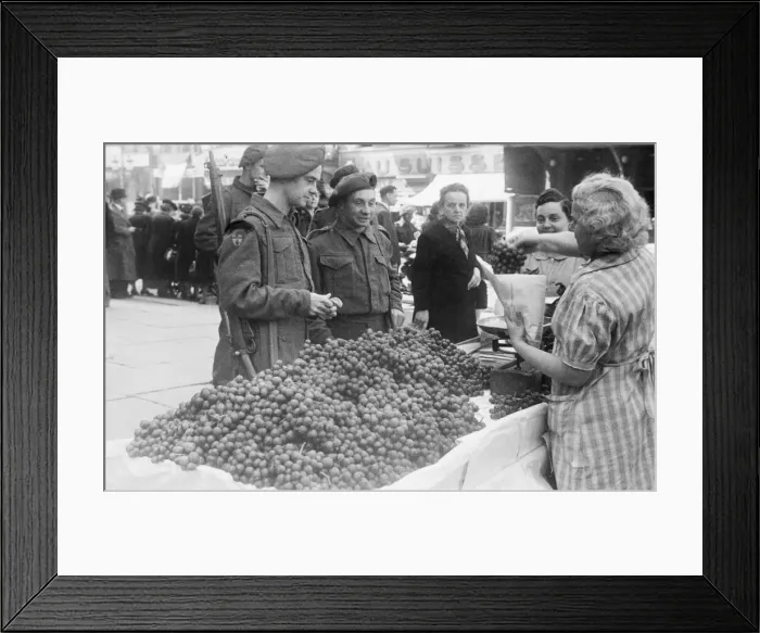 Framed Print : British Troops buying Grapes in Brussels. Their regiment is unknown Framed Print : British Troops buying Grapes in Brussels. Their regiment is unknown