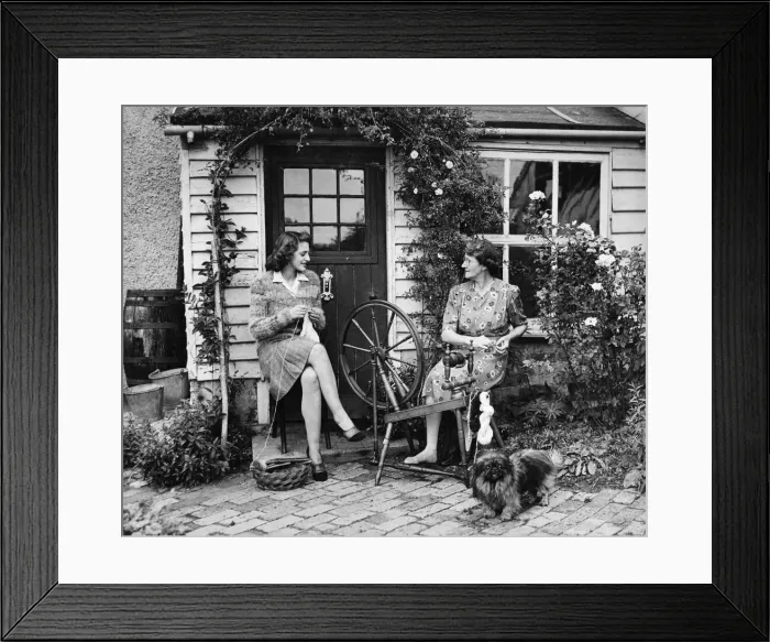 Framed Print : Textile production in Britain during World War Two. Miss Eileen Rhodes with Peke