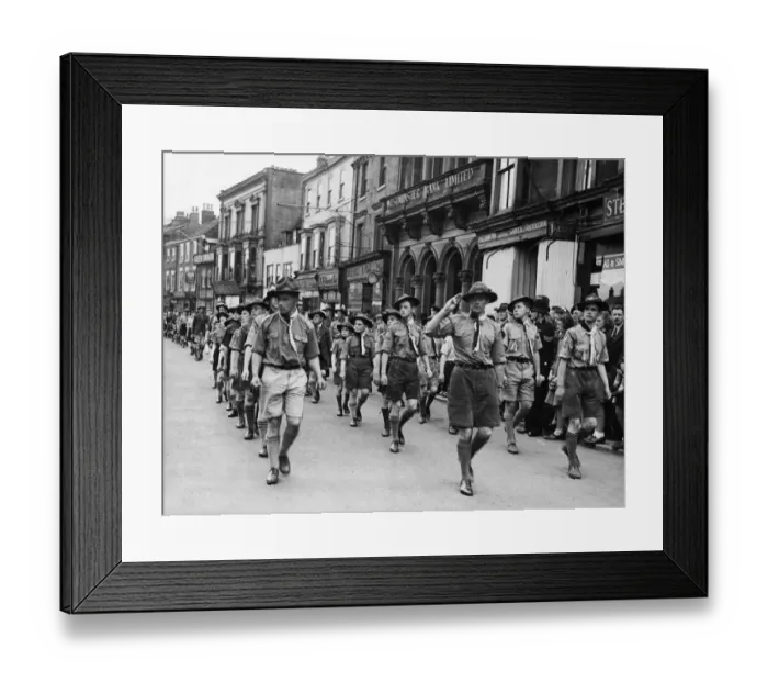 Framed Print : Scouts marching during VJ Day celebrations in England at the end of the Second World War