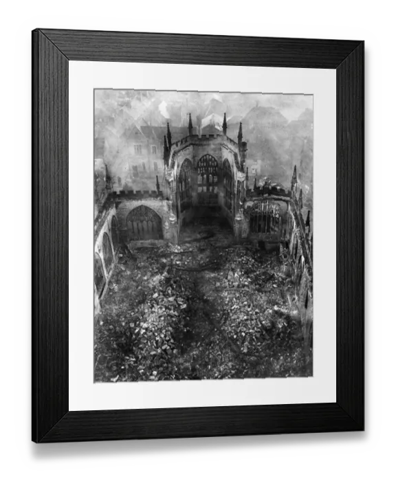 Framed Print : St Michaels Cathedral in Coventry lies in ruins after the devastating air raid by