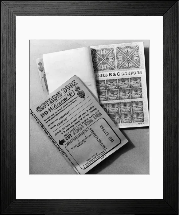 Framed Print : Clothing coupon books issued to the public during the Second world War. May 1943