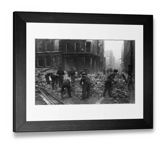 Framed Print : Clearing away rubble at a scene of destruction on Silver Street Framed Print : Clearing away rubble at a scene of destruction on Silver Street