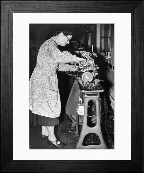 Framed Print : Mrs A. C. Driver aged 50 at work at her lathe at the Beaufoy Technical Institute in Framed Print : Mrs A. C. Driver aged 50 at work at her lathe at the Beaufoy Technical Institute in