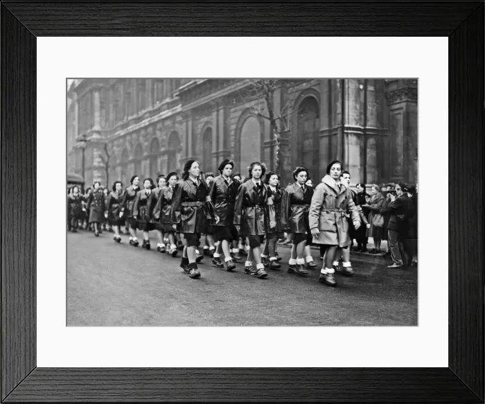 Framed Print : Women members of the French Forces of the Interior march up Whitehall after placing a Framed Print : Women members of the French Forces of the Interior march up Whitehall after placing a