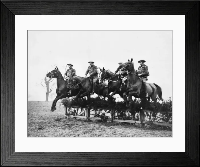 Framed Print : Riding and jumping practice for the cavalrymen. Picture taken in the Hull Framed Print : Riding and jumping practice for the cavalrymen. Picture taken in the Hull