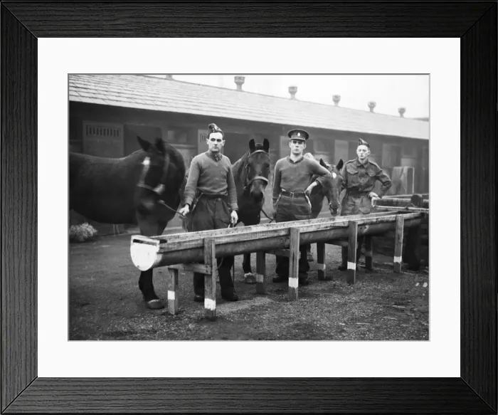 Framed Print : Three British soldiers pictured at the horse stables in the Hull area of England Framed Print : Three British soldiers pictured at the horse stables in the Hull area of England