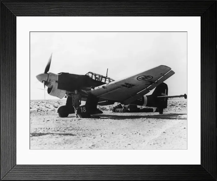 Framed Print : One of the ten JU 87s German dive bombers manned by Italians forced landed recently Framed Print : One of the ten JU 87s German dive bombers manned by Italians forced landed recently