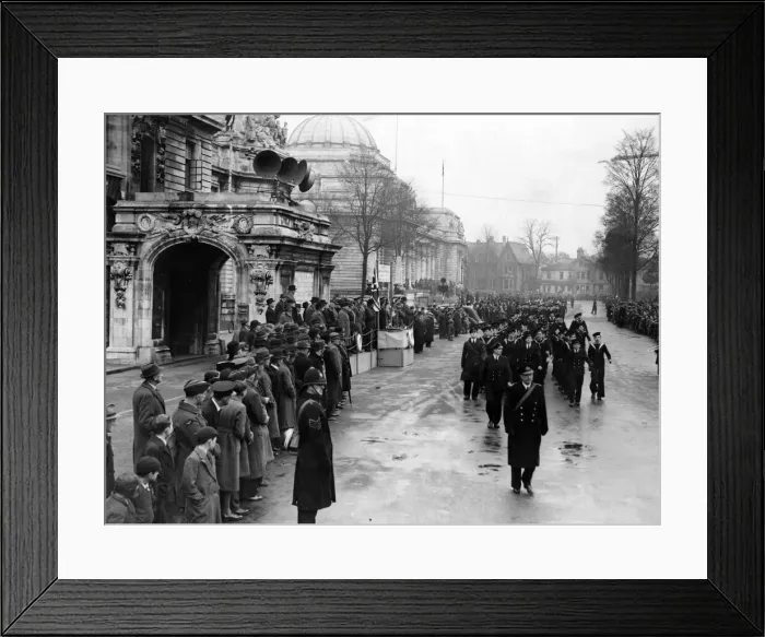 Framed Print : Cadets walking past City Hall, Cardiff. January 1942 Framed Print : Cadets walking past City Hall, Cardiff. January 1942