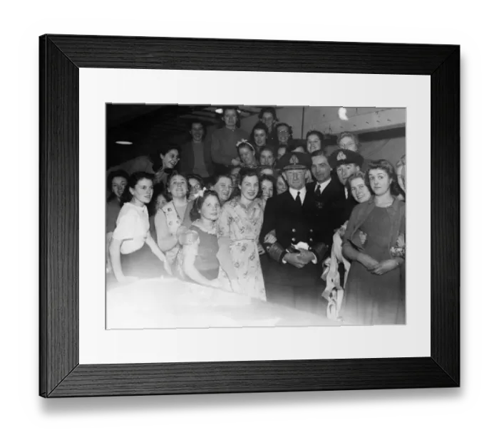 Framed Print : Admiral Sir Gerald Dickens among the girls that gave him a cheque for Cardiff Warship Framed Print : Admiral Sir Gerald Dickens among the girls that gave him a cheque for Cardiff Warship